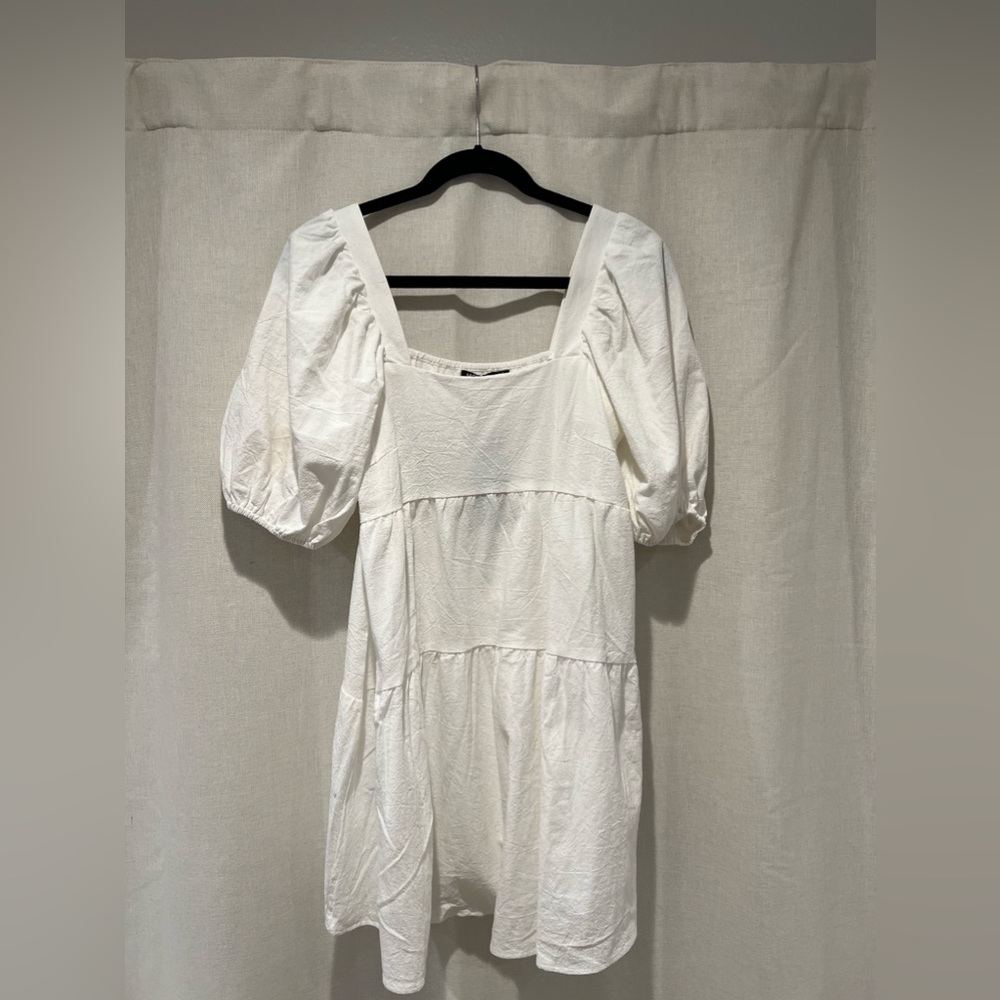 White Puff Sleeve Mini Dress